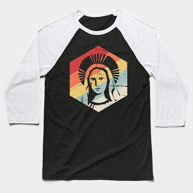 Retro 70s Catholic Virgin Mary Icon Baseball T-Shirt by Wizardmode